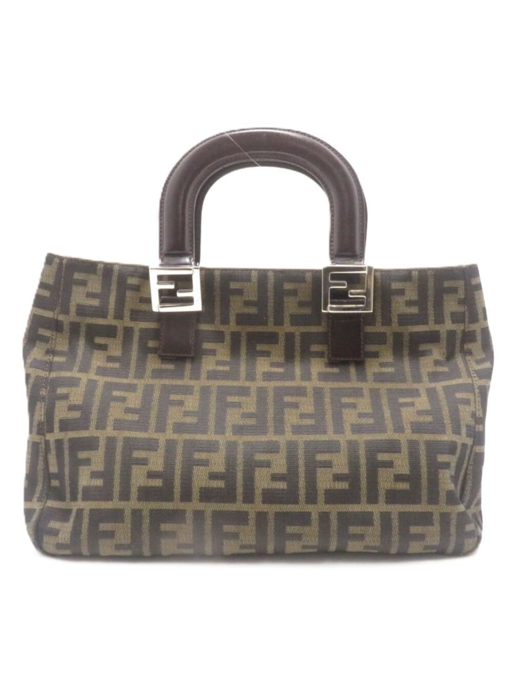 Fendi Zucca Handbag Canvas Leather Dark Brown Khaki